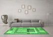 Machine Washable Abstract Emerald Green Modern Area Rugs in a Living Room,, wshabs5442emgrn