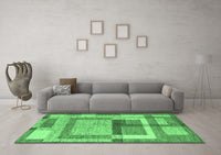 Machine Washable Abstract Emerald Green Modern Rug, wshabs5442emgrn