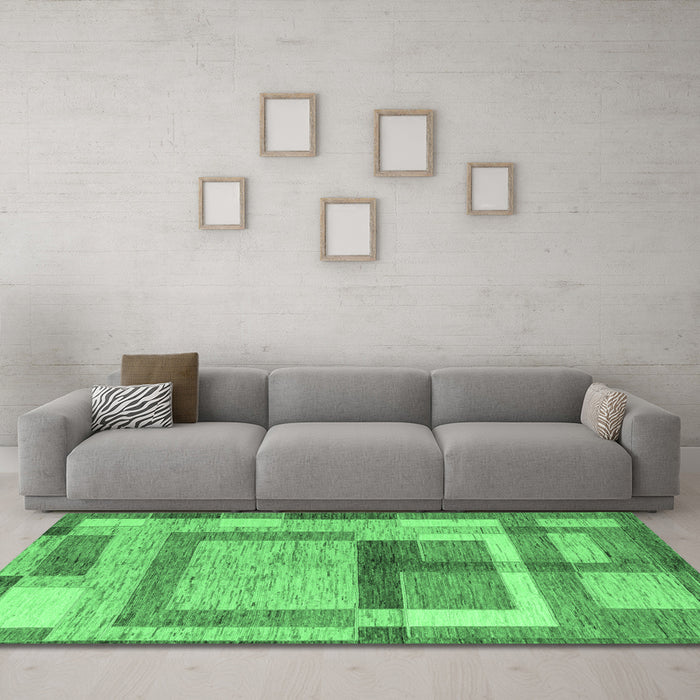 Machine Washable Abstract Emerald Green Modern Area Rugs in a Living Room,, wshabs5442emgrn