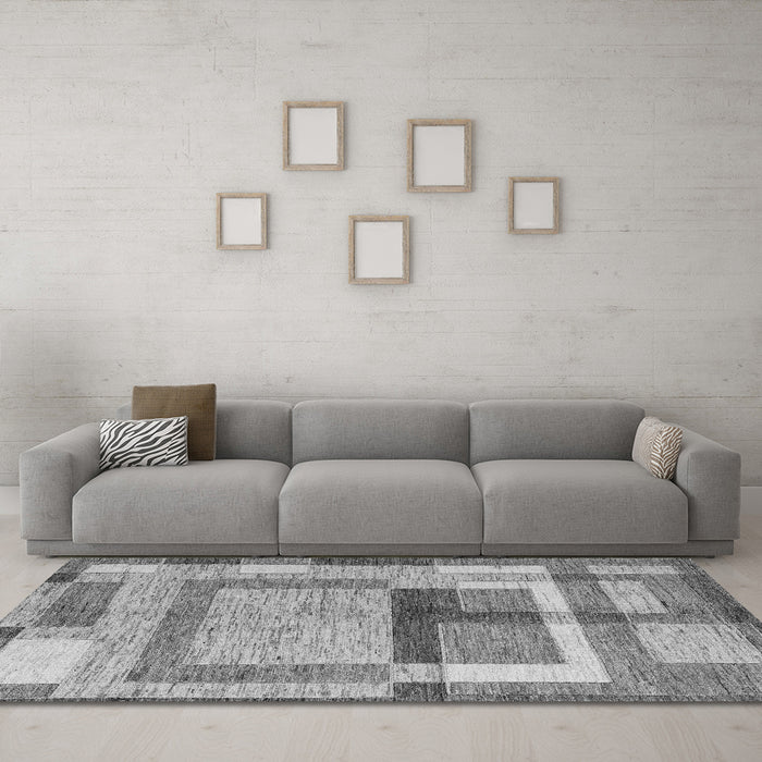 Machine Washable Abstract Gray Modern Rug in a Living Room,, wshabs5442gry