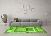 Machine Washable Abstract Green Modern Rug, wshabs5442grn