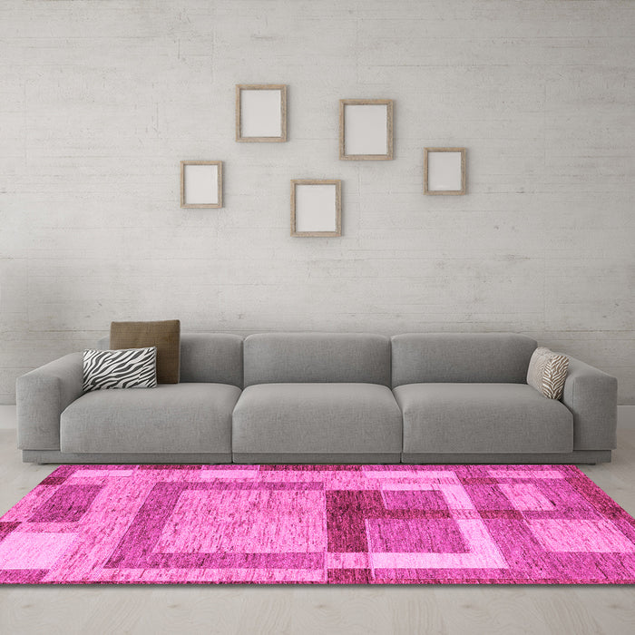 Machine Washable Abstract Pink Modern Rug in a Living Room, wshabs5442pnk