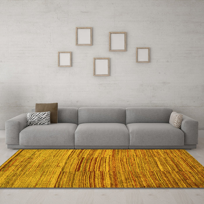Machine Washable Abstract Yellow Modern Rug in a Living Room, wshabs5447yw