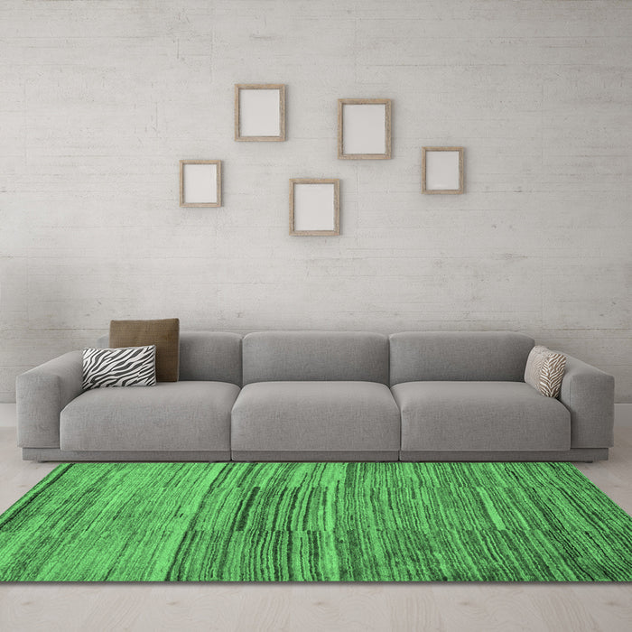 Machine Washable Abstract Emerald Green Modern Area Rugs in a Living Room,, wshabs5447emgrn