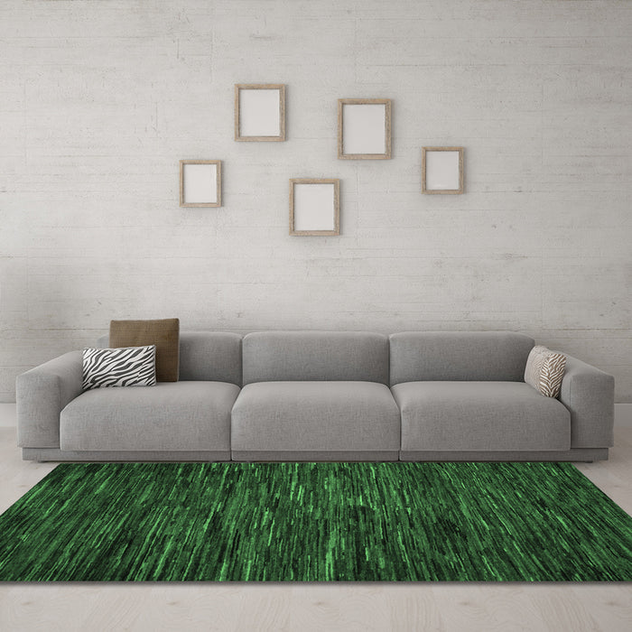 Machine Washable Abstract Emerald Green Modern Area Rugs in a Living Room,, wshabs5448emgrn