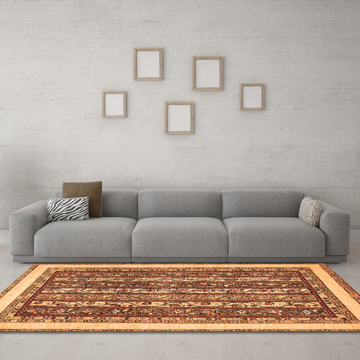 Machine Washable Abstract Orange Modern Area Rugs in a Living Room, wshabs544org
