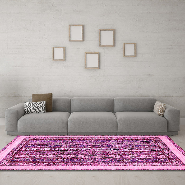 Machine Washable Abstract Pink Modern Rug in a Living Room, wshabs544pnk