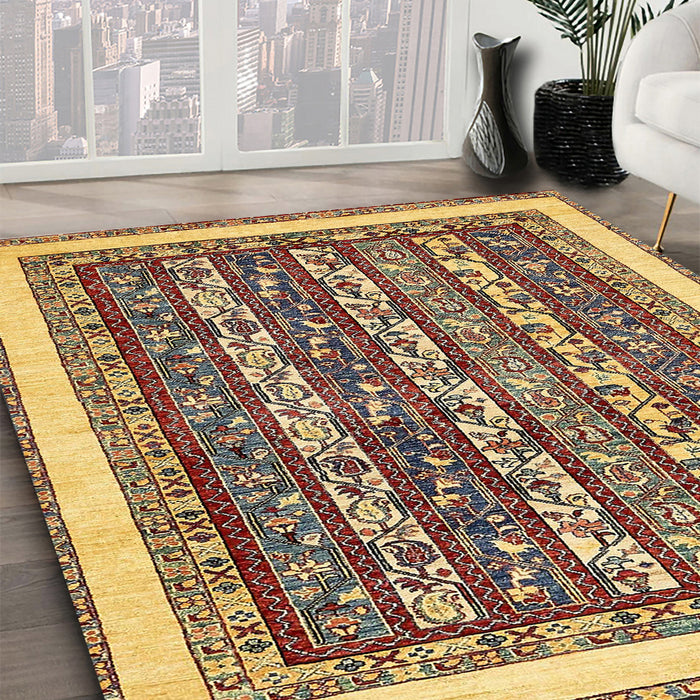 Abstract Red Brown Modern Rug in Family Room, abs544