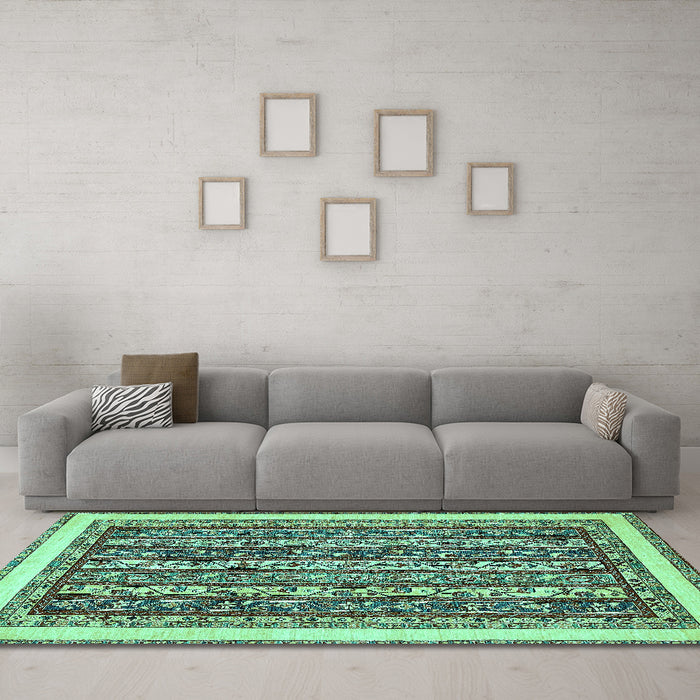 Machine Washable Abstract Turquoise Modern Area Rugs in a Living Room,, wshabs544turq