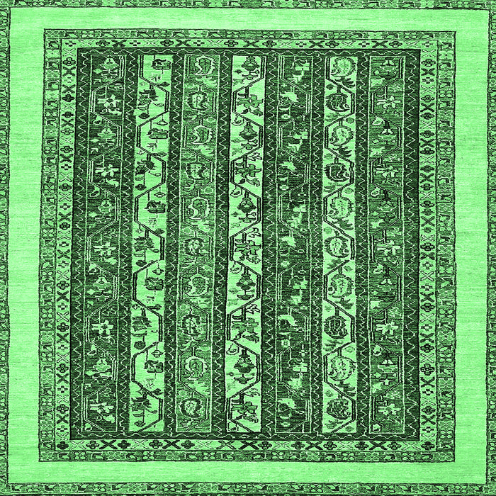 Square Machine Washable Abstract Emerald Green Modern Area Rugs, wshabs544emgrn