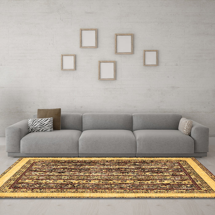 Machine Washable Abstract Brown Modern Rug in a Living Room,, wshabs544brn