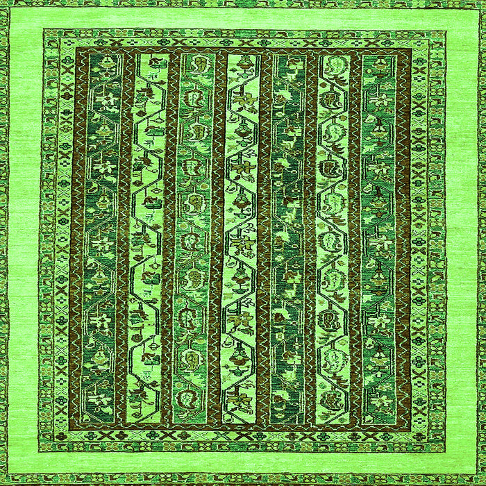 Square Machine Washable Abstract Green Modern Area Rugs, wshabs544grn