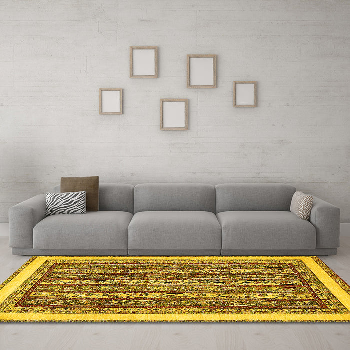Machine Washable Abstract Yellow Modern Rug in a Living Room, wshabs544yw