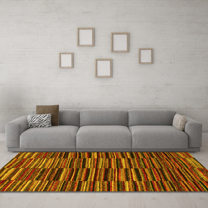 Machine Washable Abstract Yellow Modern Rug in a Living Room, wshabs5450yw