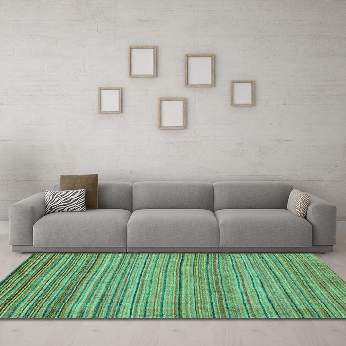 Machine Washable Abstract Turquoise Modern Area Rugs in a Living Room,, wshabs5451turq