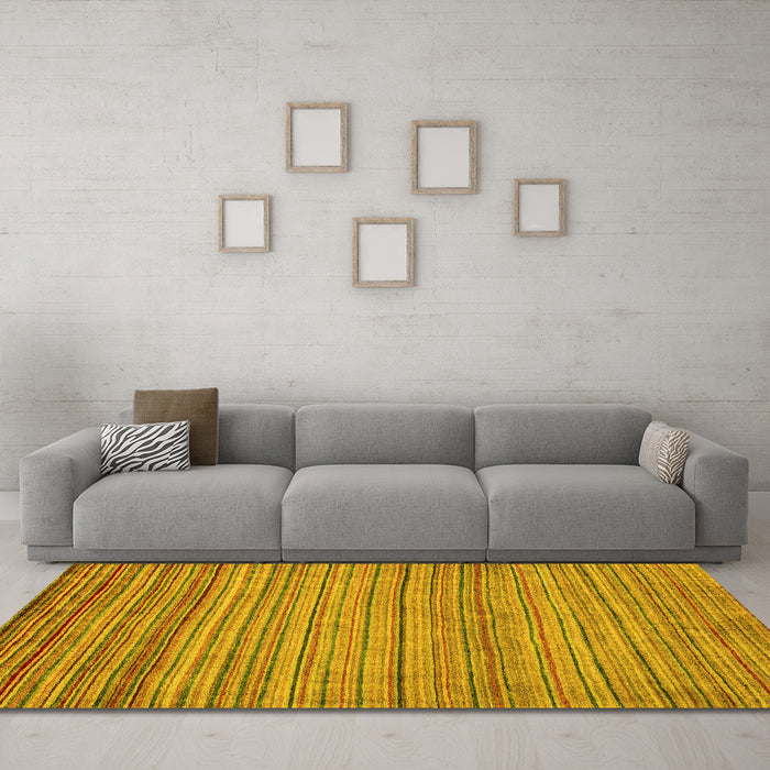 Machine Washable Abstract Yellow Modern Rug in a Living Room, wshabs5451yw