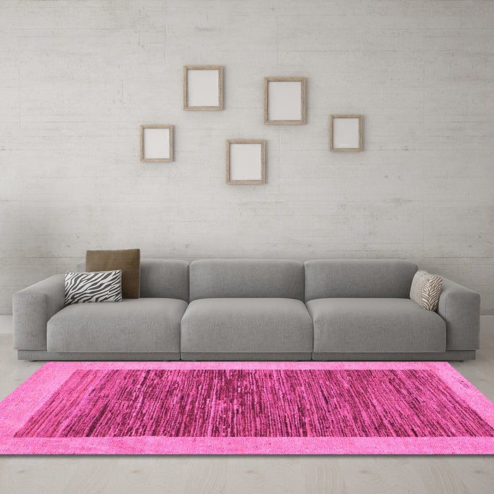 Machine Washable Abstract Pink Modern Rug in a Living Room, wshabs5452pnk