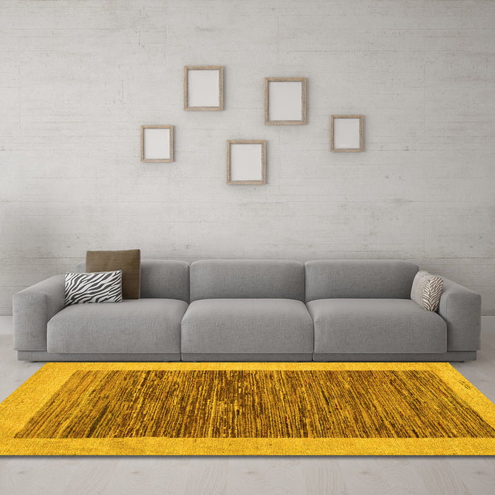 Machine Washable Abstract Yellow Modern Rug in a Living Room, wshabs5452yw