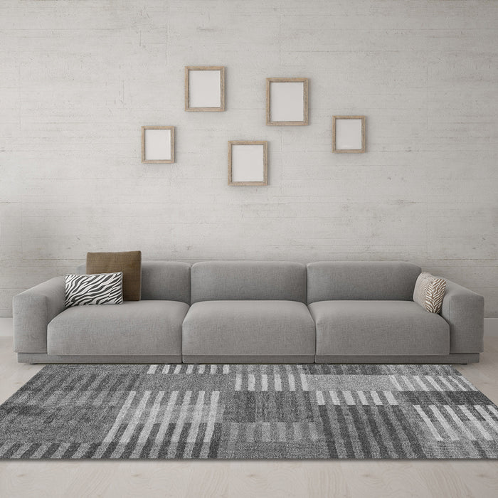 Machine Washable Checkered Gray Modern Rug in a Living Room,, wshabs5453gry