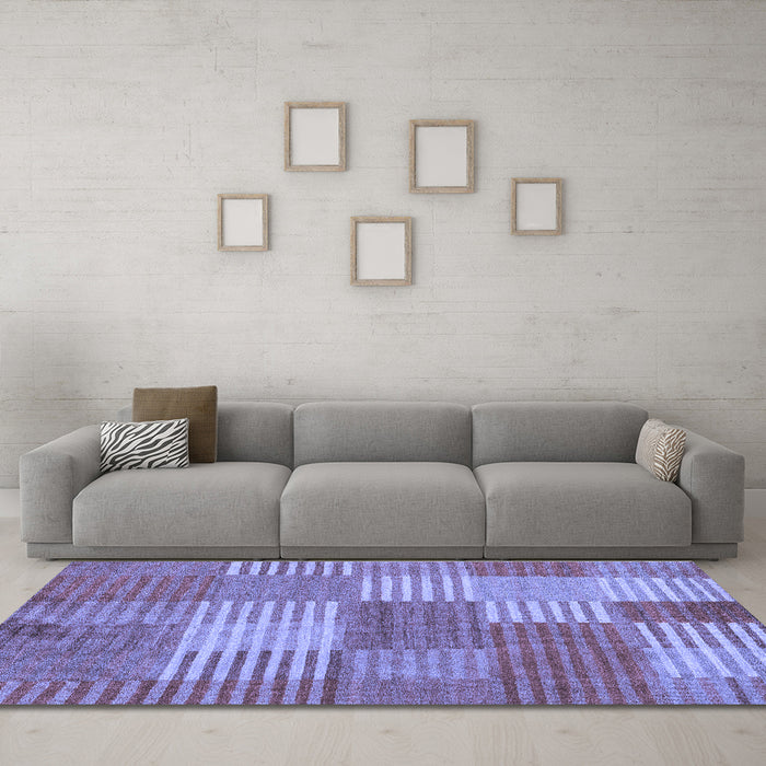 Machine Washable Checkered Blue Modern Rug in a Living Room, wshabs5453blu