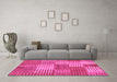 Machine Washable Checkered Pink Modern Rug in a Living Room, wshabs5453pnk