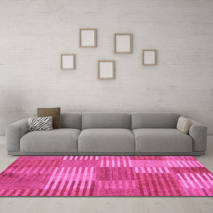Machine Washable Checkered Pink Modern Rug in a Living Room, wshabs5453pnk