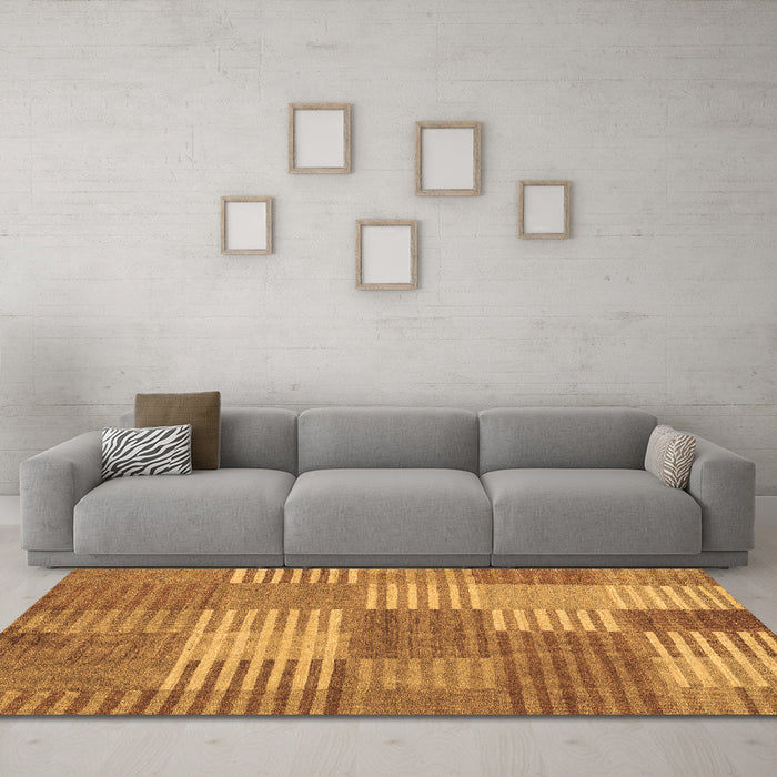 Machine Washable Checkered Brown Modern Rug in a Living Room,, wshabs5453brn