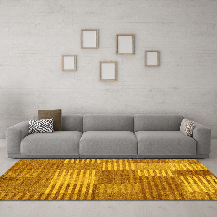 Machine Washable Checkered Yellow Modern Rug in a Living Room, wshabs5453yw