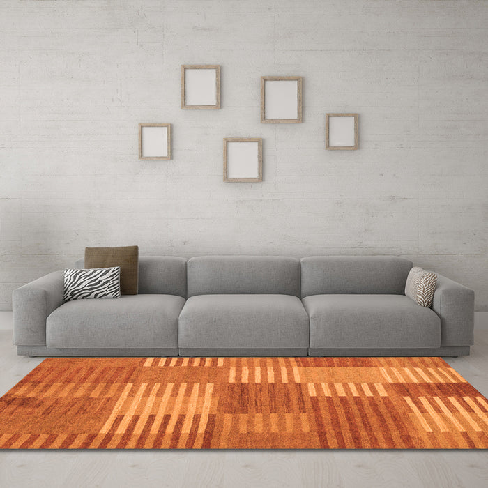 Machine Washable Checkered Orange Modern Area Rugs in a Living Room, wshabs5453org
