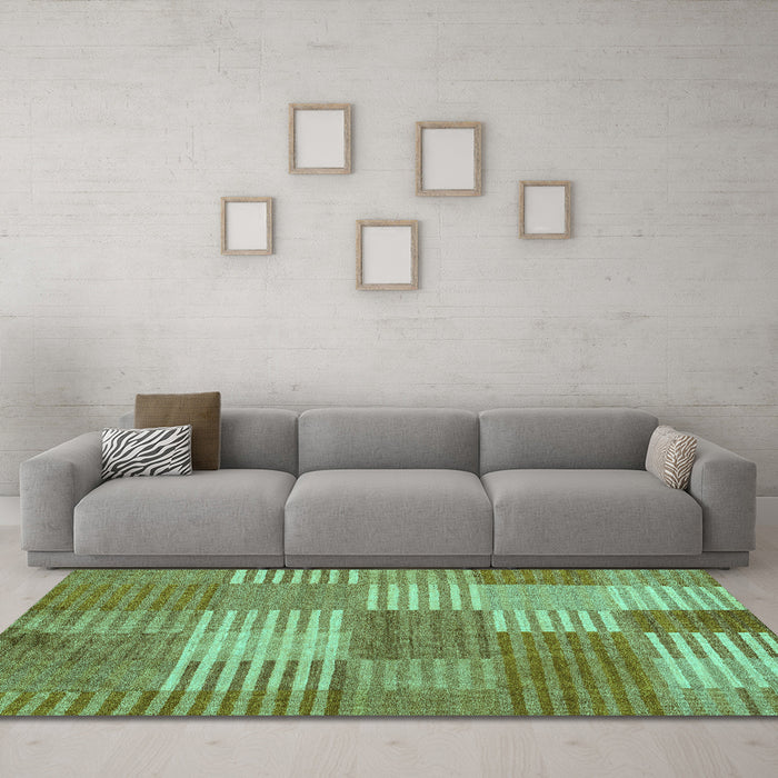 Machine Washable Checkered Turquoise Modern Area Rugs in a Living Room,, wshabs5453turq