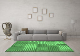 Machine Washable Checkered Emerald Green Modern Area Rugs in a Living Room,, wshabs5453emgrn