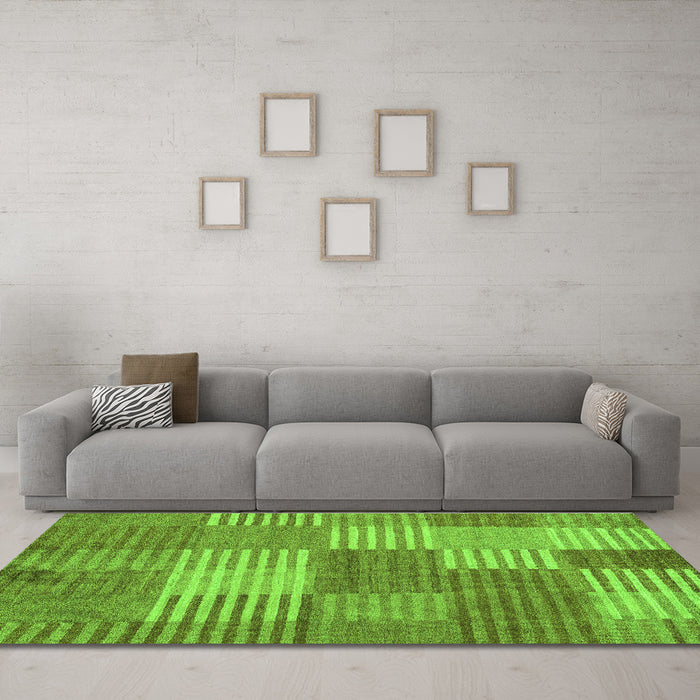 Machine Washable Checkered Green Modern Area Rugs in a Living Room,, wshabs5453grn