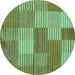 Round Machine Washable Checkered Turquoise Modern Area Rugs, wshabs5453turq