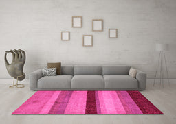 Machine Washable Abstract Pink Modern Rug in a Living Room, wshabs5454pnk