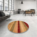 Round Machine Washable Abstract Orange Rug in a Office, wshabs5454