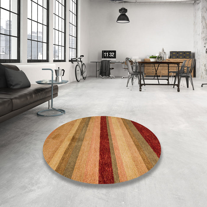 Round Abstract Orange Modern Rug in a Office, abs5454