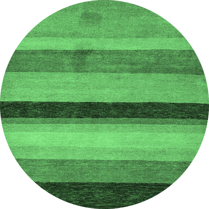 Round Machine Washable Abstract Emerald Green Modern Area Rugs, wshabs5454emgrn