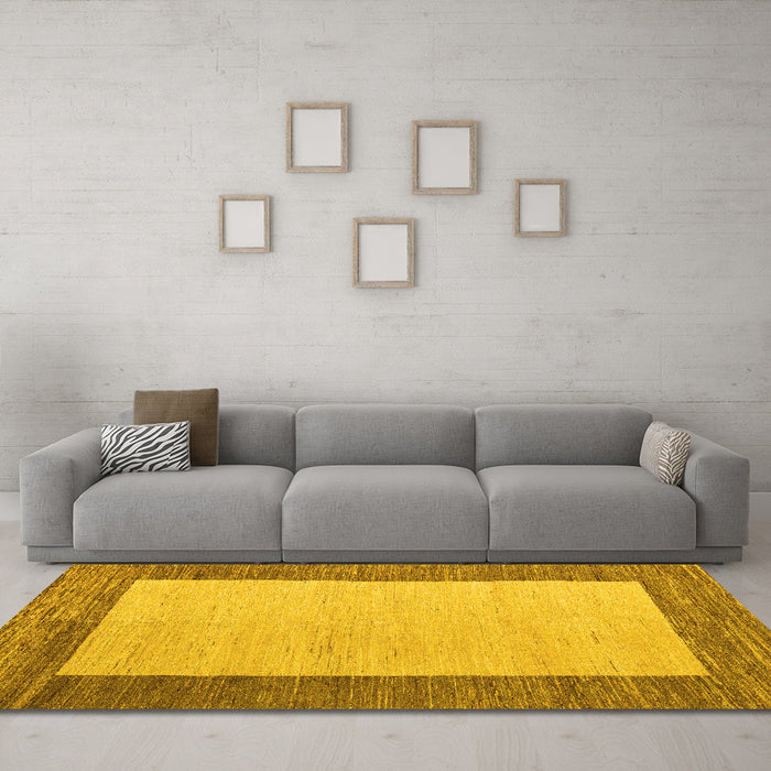 Machine Washable Abstract Yellow Modern Rug in a Living Room, wshabs5457yw