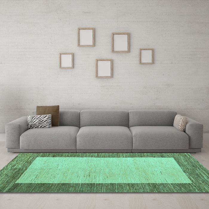 Machine Washable Abstract Turquoise Modern Area Rugs in a Living Room,, wshabs5457turq