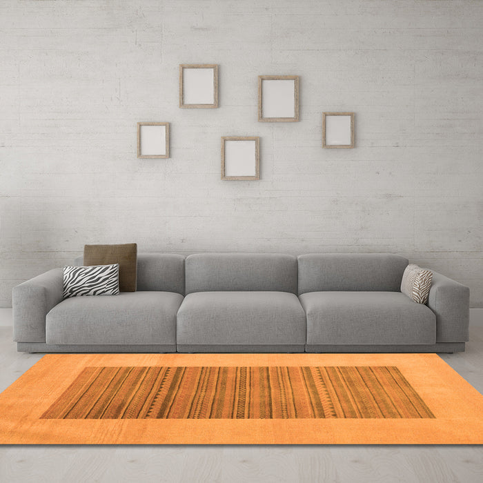 Machine Washable Abstract Orange Modern Area Rugs in a Living Room, wshabs5459org