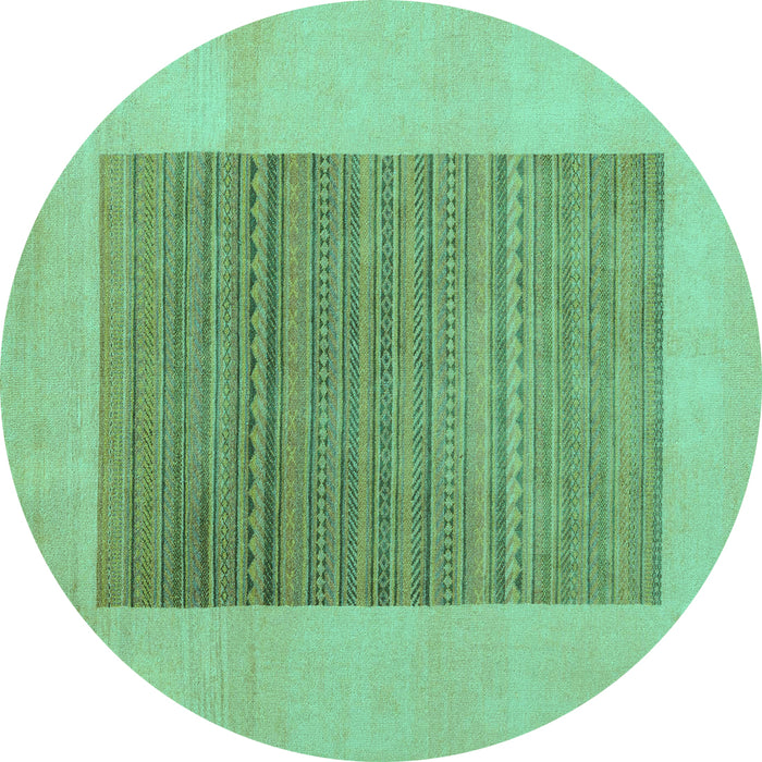 Round Abstract Turquoise Modern Rug, abs5459turq