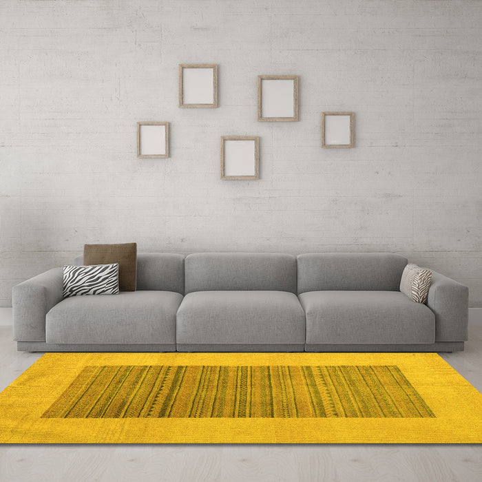 Machine Washable Abstract Yellow Modern Rug in a Living Room, wshabs5459yw