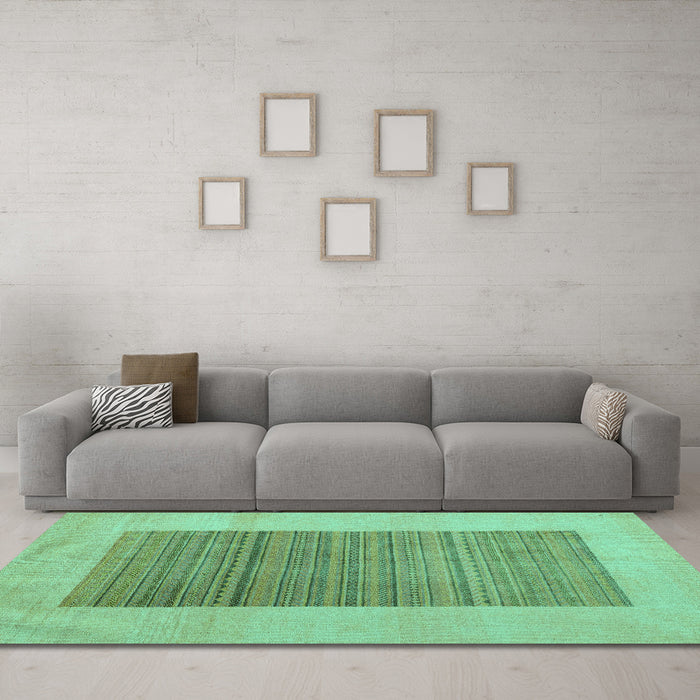 Machine Washable Abstract Turquoise Modern Area Rugs in a Living Room,, wshabs5459turq
