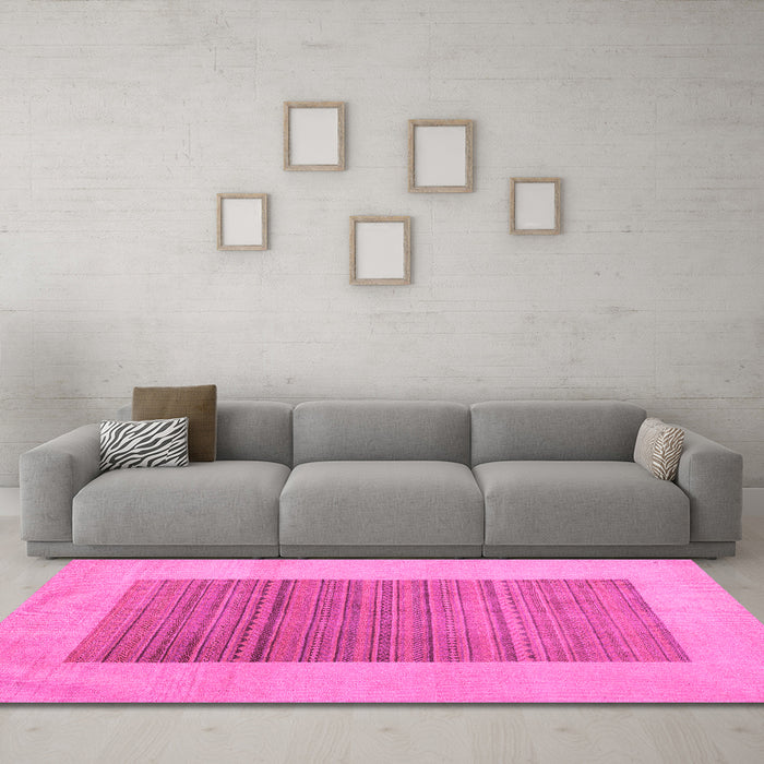 Machine Washable Abstract Pink Modern Rug in a Living Room, wshabs5459pnk
