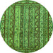 Round Machine Washable Abstract Green Modern Area Rugs, wshabs545grn