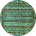 Round Machine Washable Abstract Turquoise Modern Area Rugs, wshabs545turq