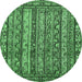 Round Machine Washable Abstract Emerald Green Modern Area Rugs, wshabs545emgrn