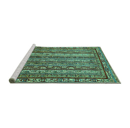 Sideview of Machine Washable Abstract Turquoise Modern Area Rugs, wshabs545turq
