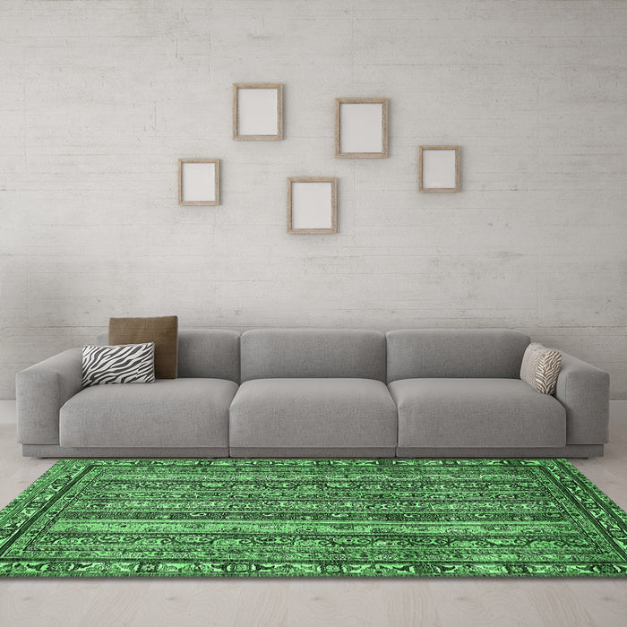 Machine Washable Abstract Emerald Green Modern Area Rugs in a Living Room,, wshabs545emgrn