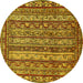 Round Abstract Yellow Modern Rug, abs545yw